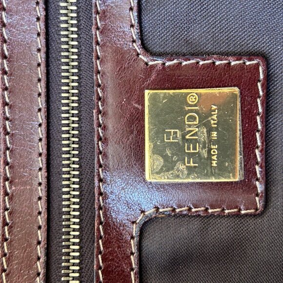 Fendi Zucchino Vinyl Double Flap Accordion Baguette Brown - Picture 14 of 15